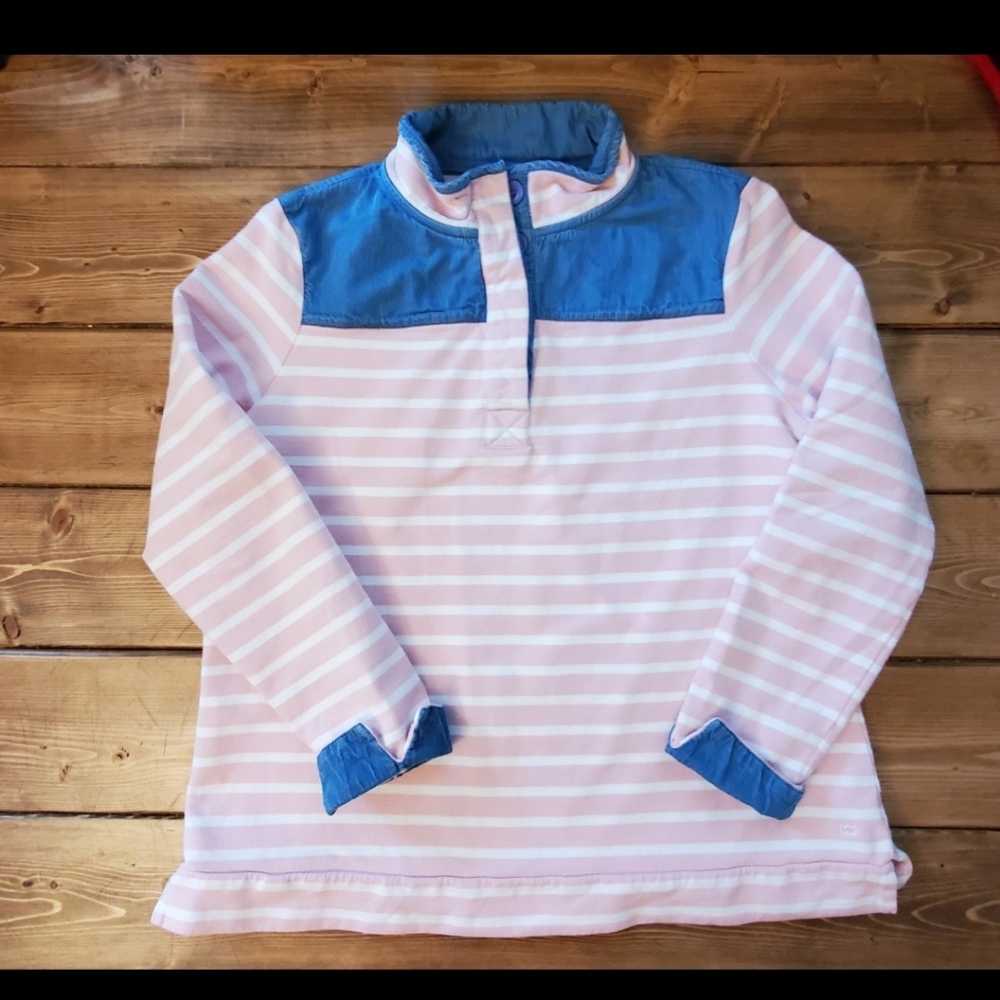 Crown & Ivy Women's Harper Mock Neck Sweatshirt Pink Striped size XL